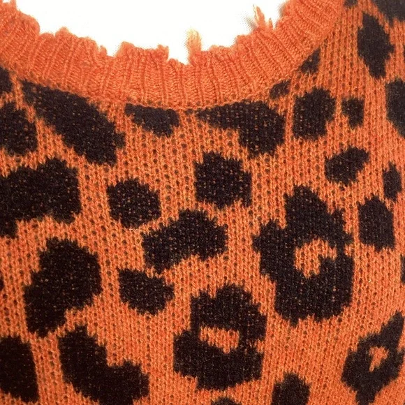 R13 Cashmere Sweater Orange Black Leopard Oversized Lg - Picture 8 of 12